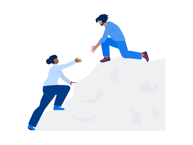 illustration-spenden-2 eine Person hilft einer anderen Person einen Berg hinaufzuklettern und streckt eine Hand aus